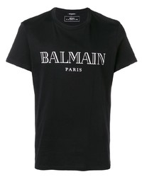 T-shirt à col rond imprimé noir et blanc Balmain