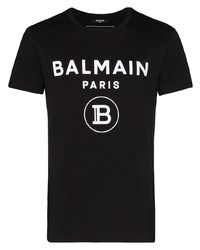 T-shirt à col rond imprimé noir et blanc Balmain