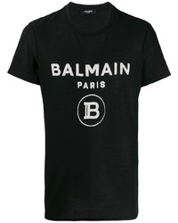 T-shirt à col rond imprimé noir et blanc Balmain