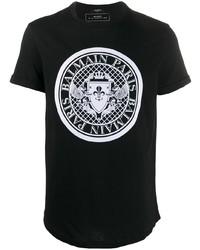 T-shirt à col rond imprimé noir et blanc Balmain