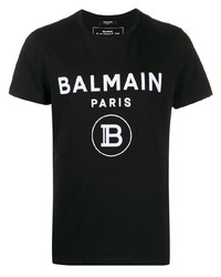 T-shirt à col rond imprimé noir et blanc Balmain