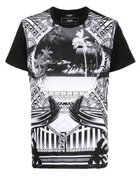 T-shirt à col rond imprimé noir et blanc Balmain