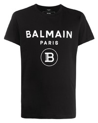 T-shirt à col rond imprimé noir et blanc Balmain