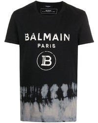 T-shirt à col rond imprimé noir et blanc Balmain