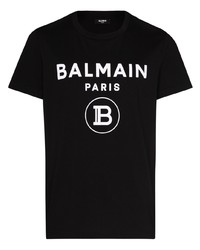 T-shirt à col rond imprimé noir et blanc Balmain