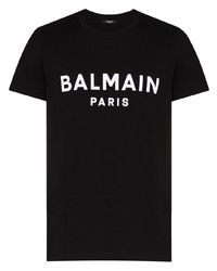 T-shirt à col rond imprimé noir et blanc Balmain