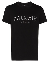 T-shirt à col rond imprimé noir et blanc Balmain