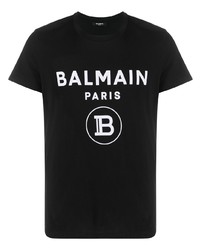 T-shirt à col rond imprimé noir et blanc Balmain