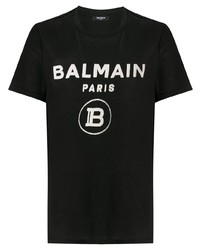 T-shirt à col rond imprimé noir et blanc Balmain