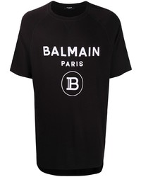 T-shirt à col rond imprimé noir et blanc Balmain