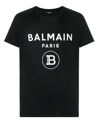 T-shirt à col rond imprimé noir et blanc Balmain