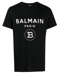 T-shirt à col rond imprimé noir et blanc Balmain