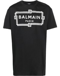 T-shirt à col rond imprimé noir et blanc Balmain