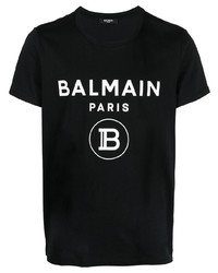 T-shirt à col rond imprimé noir et blanc Balmain