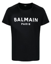 T-shirt à col rond imprimé noir et blanc Balmain