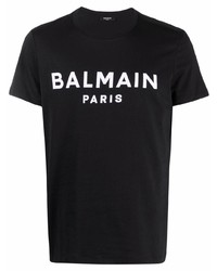 T-shirt à col rond imprimé noir et blanc Balmain