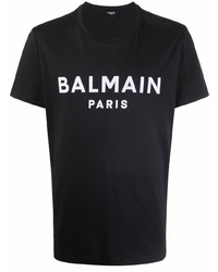 T-shirt à col rond imprimé noir et blanc Balmain