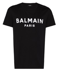 T-shirt à col rond imprimé noir et blanc Balmain