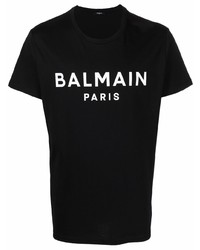 T-shirt à col rond imprimé noir et blanc Balmain