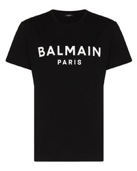 T-shirt à col rond imprimé noir et blanc Balmain