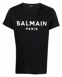 T-shirt à col rond imprimé noir et blanc Balmain