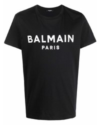 T-shirt à col rond imprimé noir et blanc Balmain