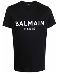 T-shirt à col rond imprimé noir et blanc Balmain