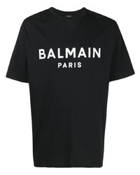 T-shirt à col rond imprimé noir et blanc Balmain