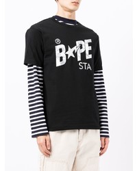 T-shirt à col rond imprimé noir et blanc A Bathing Ape