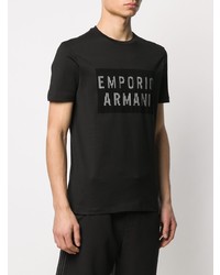 T-shirt à col rond imprimé noir et blanc Emporio Armani