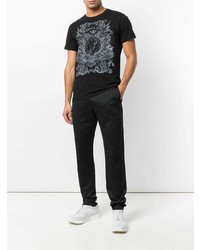 T-shirt à col rond imprimé noir et blanc Versace Jeans