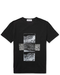 T-shirt à col rond imprimé noir et blanc Beams