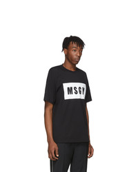 T-shirt à col rond imprimé noir et blanc MSGM