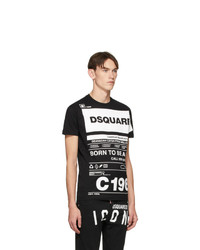 T-shirt à col rond imprimé noir et blanc DSQUARED2