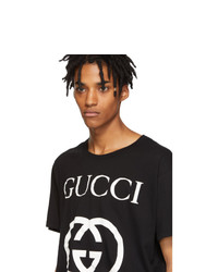 T-shirt à col rond imprimé noir et blanc Gucci