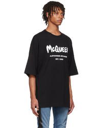 T-shirt à col rond imprimé noir et blanc Alexander McQueen