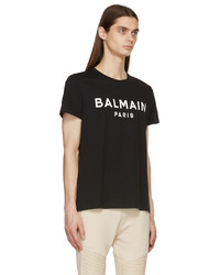 T-shirt à col rond imprimé noir et blanc Balmain