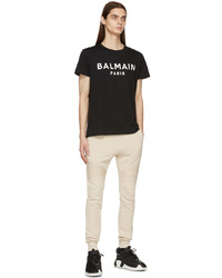 T-shirt à col rond imprimé noir et blanc Balmain