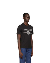 T-shirt à col rond imprimé noir et blanc Versace