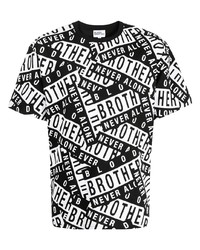 T-shirt à col rond imprimé noir et blanc Blood Brother