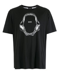 T-shirt à col rond imprimé noir et blanc BOSS