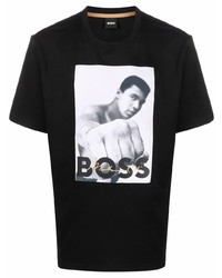 T-shirt à col rond imprimé noir et blanc BOSS