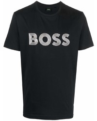 T-shirt à col rond imprimé noir et blanc BOSS