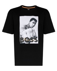 T-shirt à col rond imprimé noir et blanc BOSS