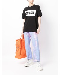 T-shirt à col rond imprimé noir et blanc MSGM