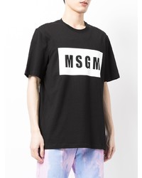 T-shirt à col rond imprimé noir et blanc MSGM