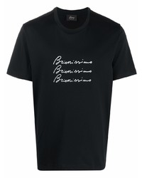 T-shirt à col rond imprimé noir et blanc Brioni
