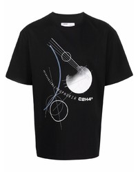 T-shirt à col rond imprimé noir et blanc C2h4