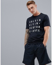 T-shirt à col rond imprimé noir et blanc Calvin Klein Performance