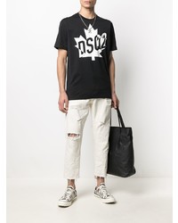 T-shirt à col rond imprimé noir et blanc DSQUARED2